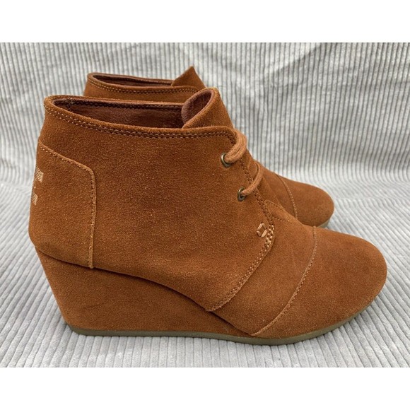 TOMS  Women's Size 8M Brown Rust KALA Desert Wedge BOOT BOOTIE Suede Leather - Picture 2 of 14